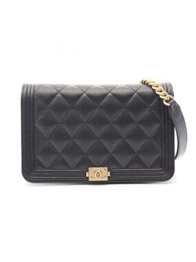 Chanel Shoulder Bag Black Caviar Leather Chain Wallet